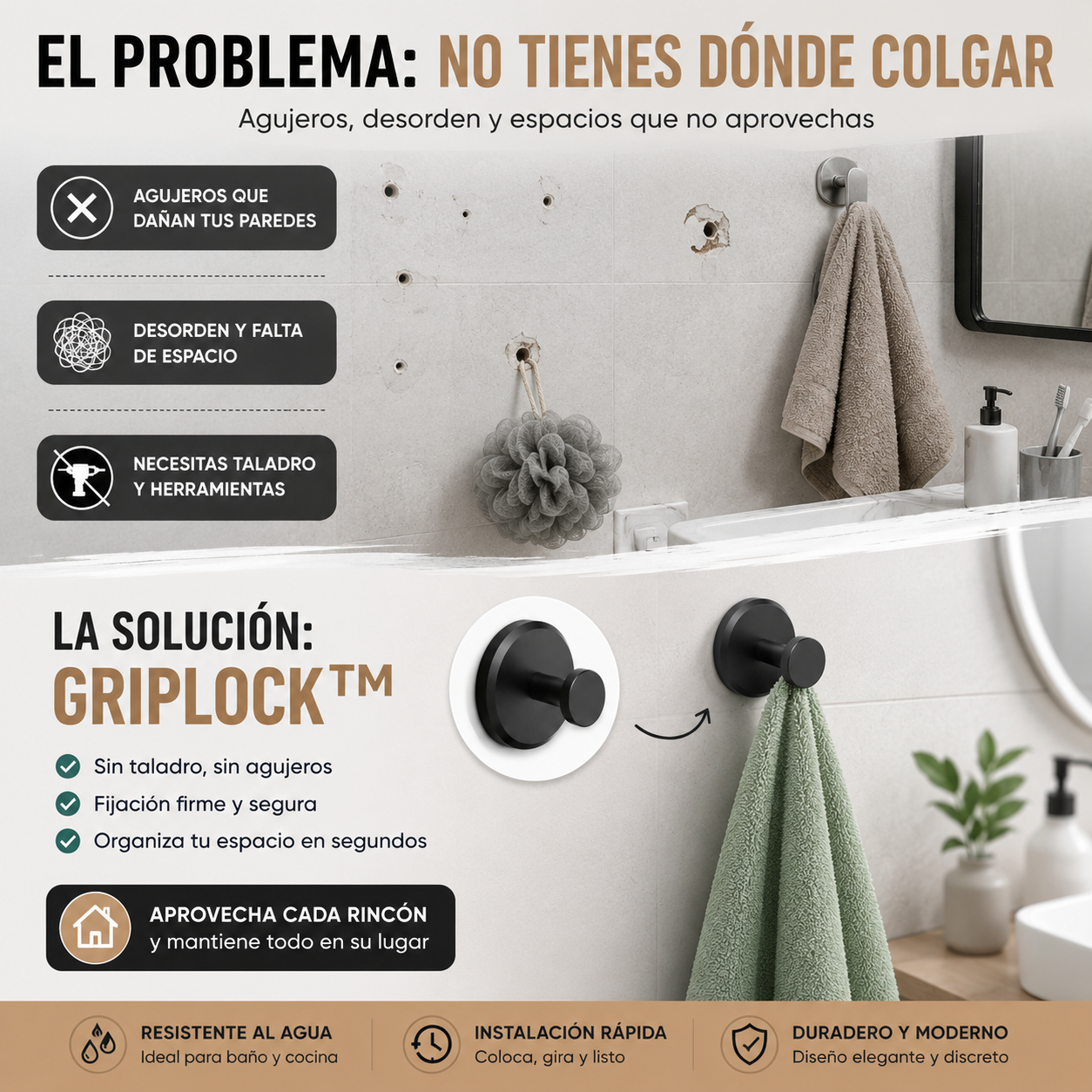 Gancho de Ventosa Para baño Sin Taladro