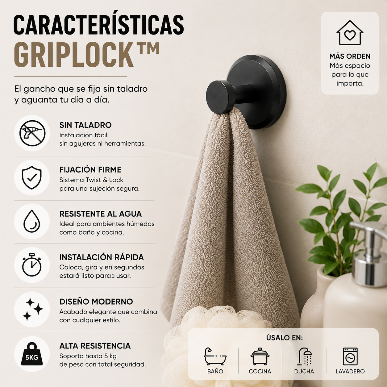 Gancho de Ventosa Para baño Sin Taladro